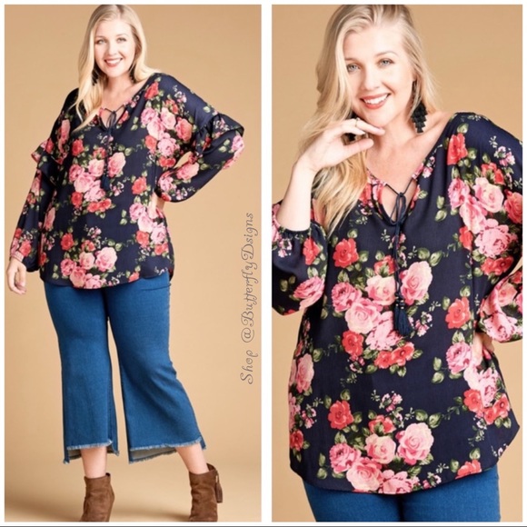 Oddi Plus Navy Floral Ruffle Top - Picture 9 of 9